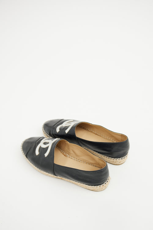 Chanel Black & Silver Leather CC Logo Espadrille
