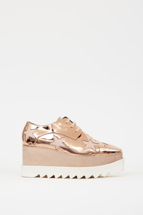 Stella McCartney Pink & White Faux Leather Elyse Metallic Platform Sneaker