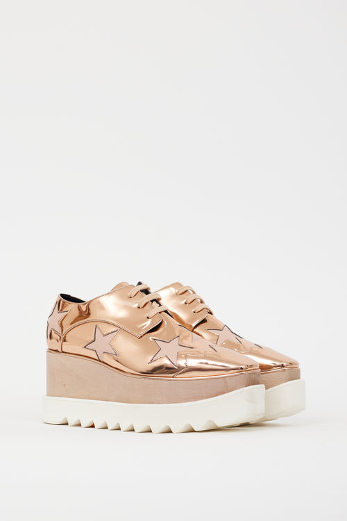 Stella McCartney Pink & White Faux Leather Elyse Metallic Platform Sneaker
