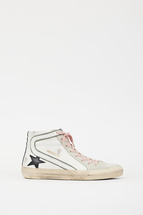 Golden Goose White & Black Leather Slide Glitter Sneaker