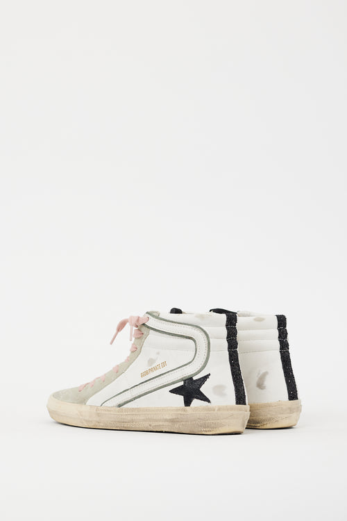 Golden Goose White & Black Leather Slide Glitter Sneaker