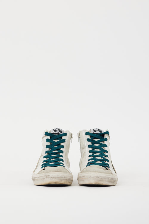 Golden Goose White & Silver Leather Slide Glitter Sneaker