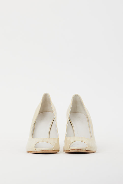 Gucci Cream & Silver Patent Leather Marbled Heel