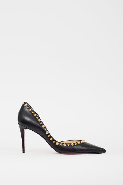 Christian Louboutin Black & Gold Leather Irishell 85 Studded Heels