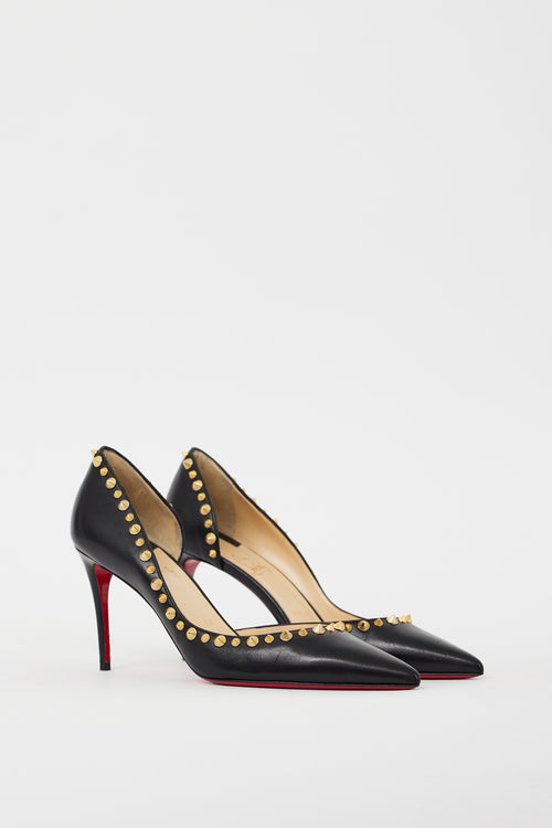 Christian Louboutin Black & Gold Leather Irishell 85 Studded Heels