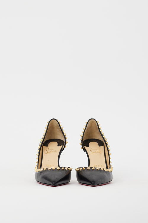 Christian Louboutin Black & Gold Leather Irishell 85 Studded Heels