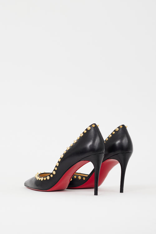 Christian Louboutin Black & Gold Leather Irishell 85 Studded Heels