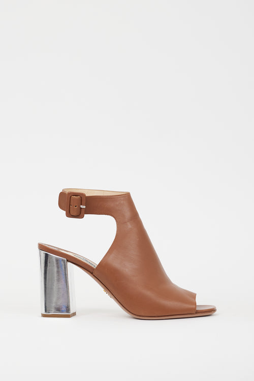Prada Brown & Silver Metallic Sandal