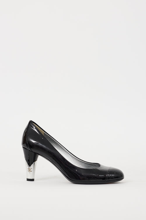 Chanel 2010 Black & Silver Patent CC Pump