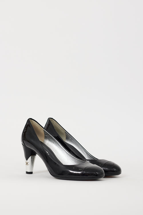 Chanel 2010 Black & Silver Patent CC Pump