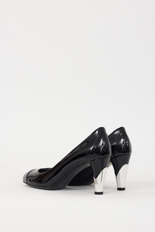 Chanel 2010 Black & Silver Patent CC Pump