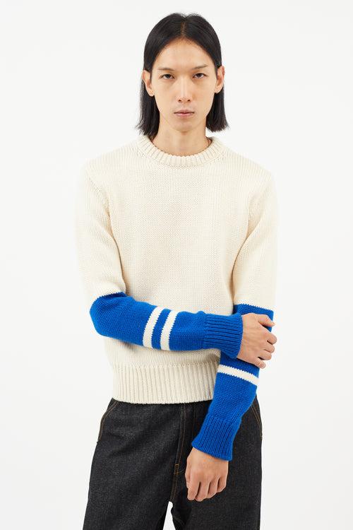 Calvin Klein 205W39NYC Cream & Blue Wool Knit Sweater