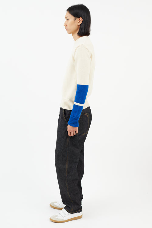 Calvin Klein 205W39NYC Cream & Blue Wool Knit Sweater