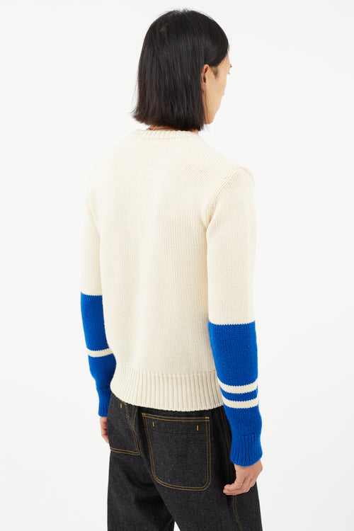 Calvin Klein 205W39NYC Cream & Blue Wool Knit Sweater