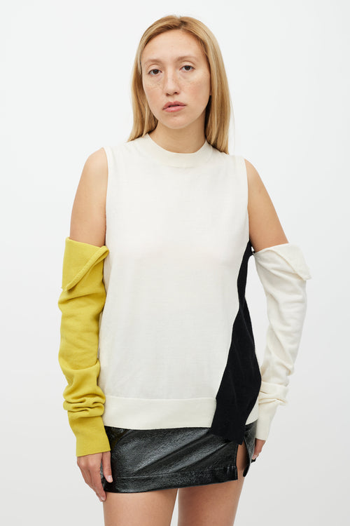 Calvin Klein 205W39NYC Cream & Multicolour Detachable Sleeve Wool Sweater