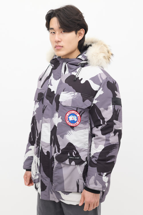 Canada Goose Grey Down & Fur Trim Camo Expedition Jacket