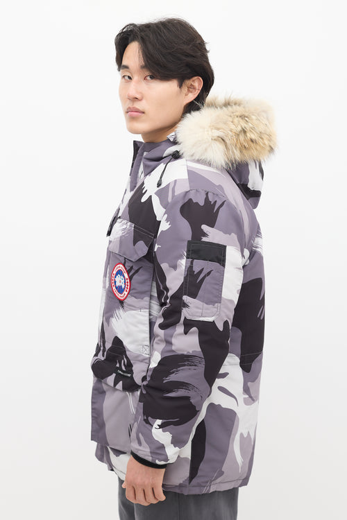 Canada Goose Grey Down & Fur Trim Camo Expedition Jacket