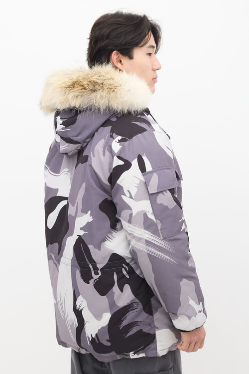 Canada Goose Grey Down & Fur Trim Camo Expedition Jacket