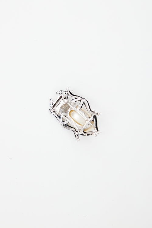 Carole Tanenbaum Vintage for VSP 1940s Silver & Pearl Embellished Brooch