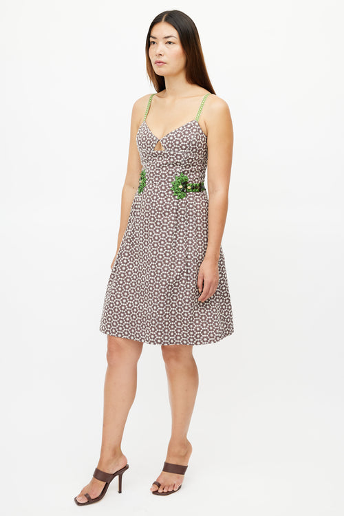 Carolina Herrera Brown & Green Print Embellished Dress