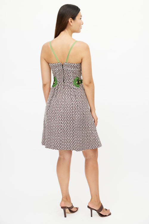Carolina Herrera Brown & Green Print Embellished Dress