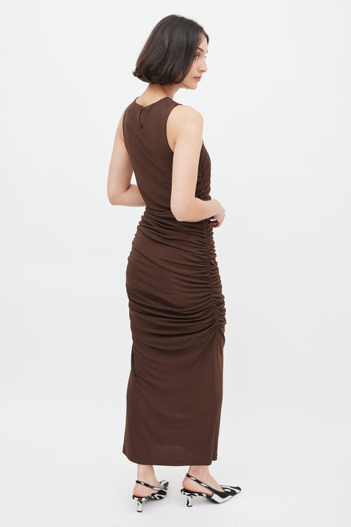 Carolina Herrera Brown Ruched Sleeveless Midi Dress