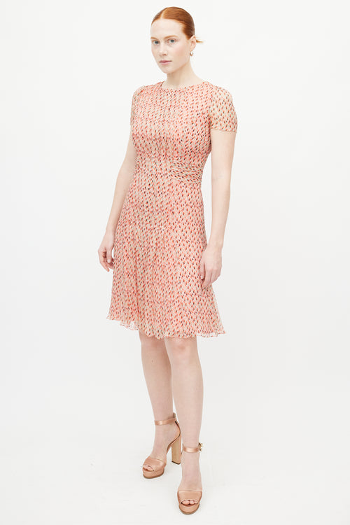 Carolina Herrera Pink & Multicolour Polka Dot Pleated Dress