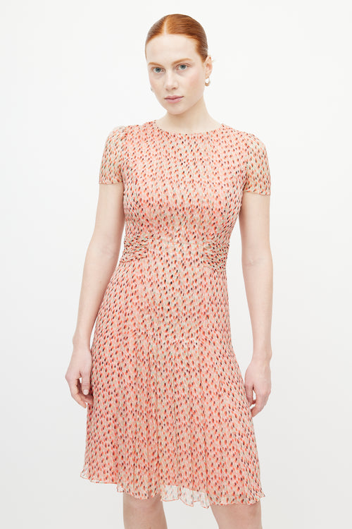 Carolina Herrera Pink & Multicolour Polka Dot Pleated Dress