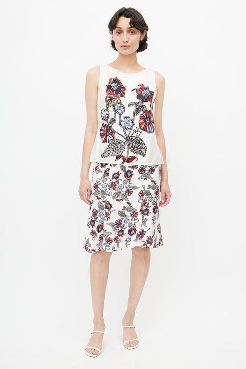Carolina Herrera White & Multi Floral  Dress