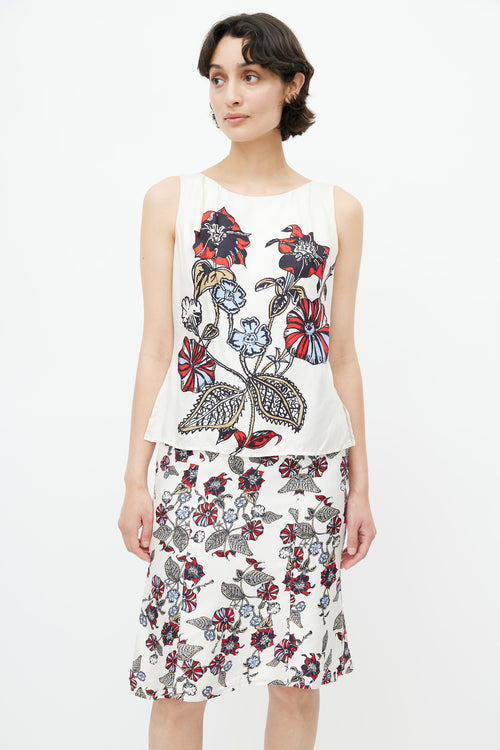 Carolina Herrera White & Multi Floral  Dress