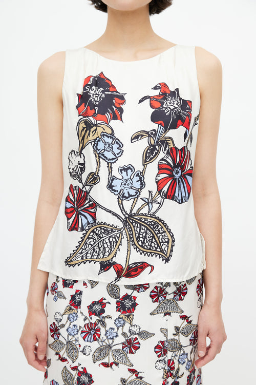 Carolina Herrera White & Multi Floral  Dress