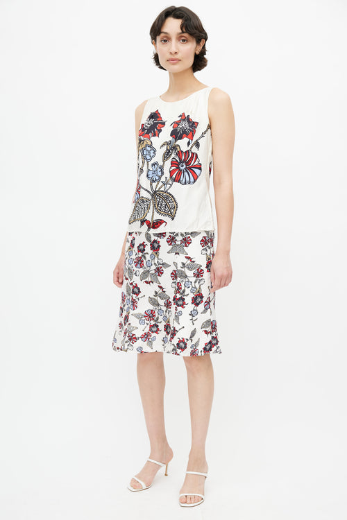 Carolina Herrera White & Multi Floral  Dress