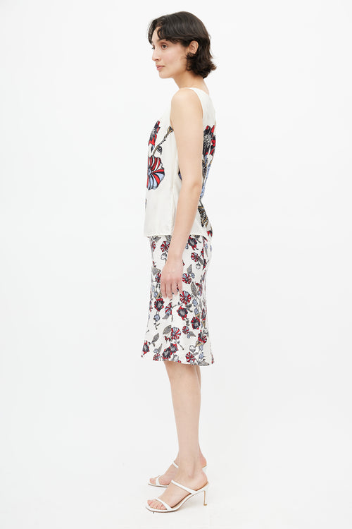 Carolina Herrera White & Multi Floral  Dress
