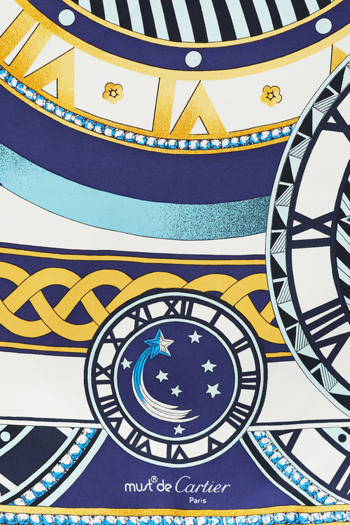 Cartier Blue & Multicolour Sundial Scarf