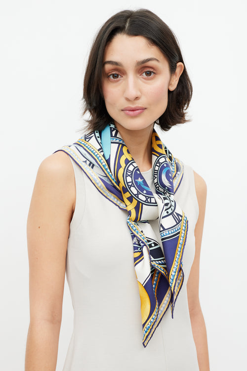 Cartier Blue & Multicolour Sundial Scarf