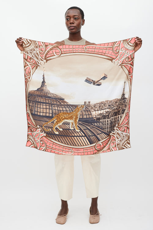 Cartier Pink & Multicolour Printed Silk Scarf