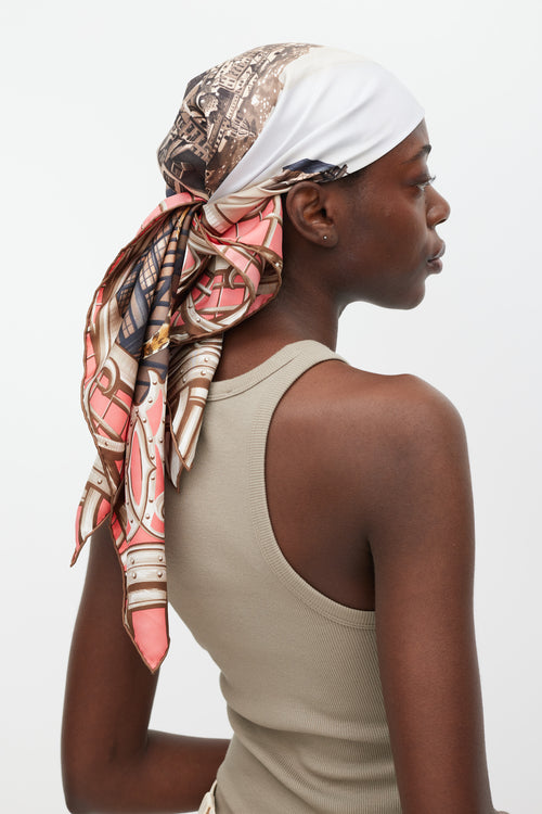 Cartier Pink & Multicolour Printed Silk Scarf