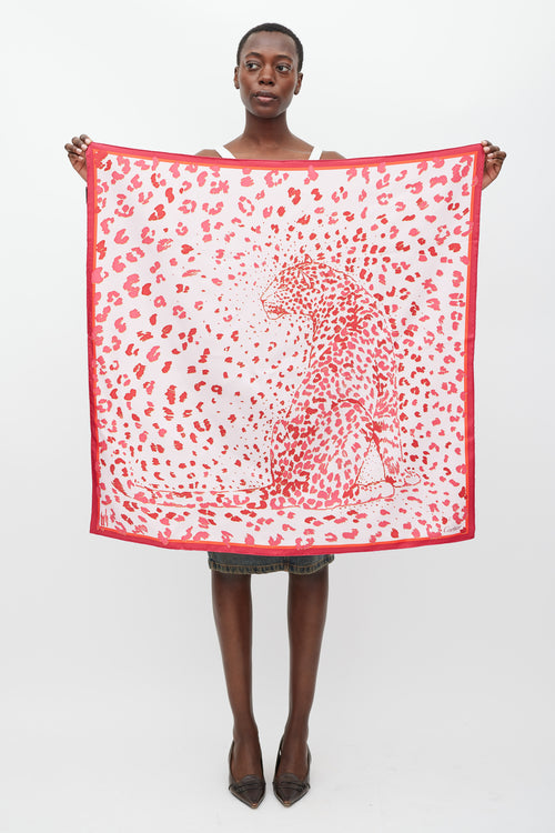 Cartier Pink & Red Printed Silk Scarf