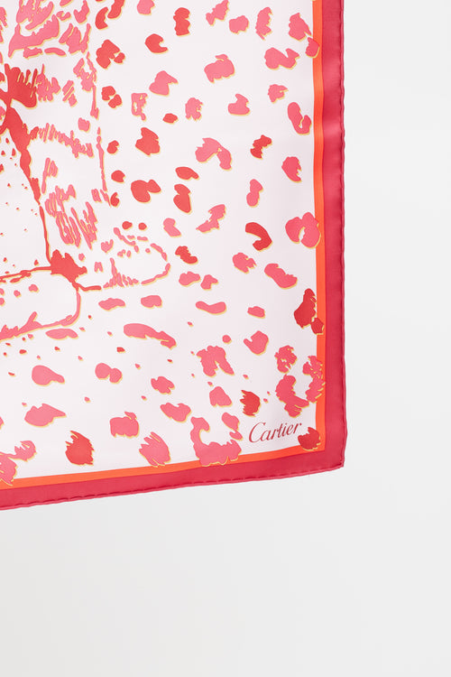 Cartier Pink & Red Printed Silk Scarf