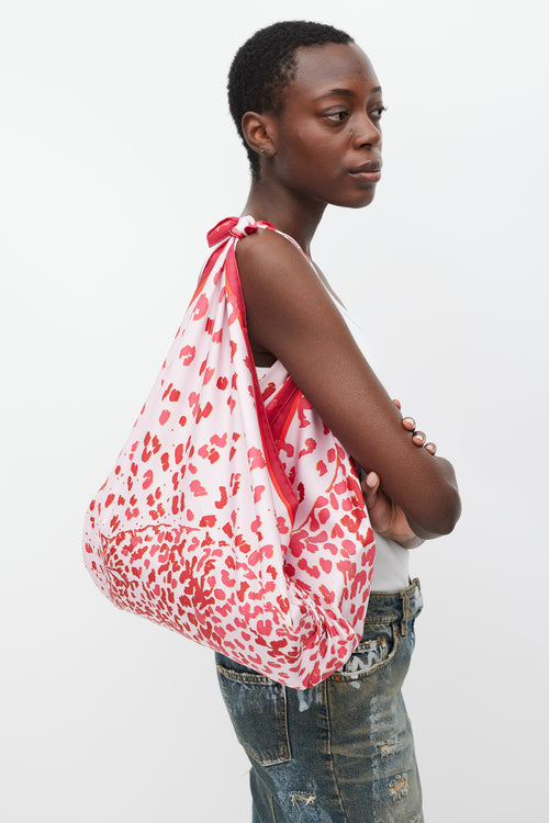 Cartier Pink & Red Printed Silk Scarf