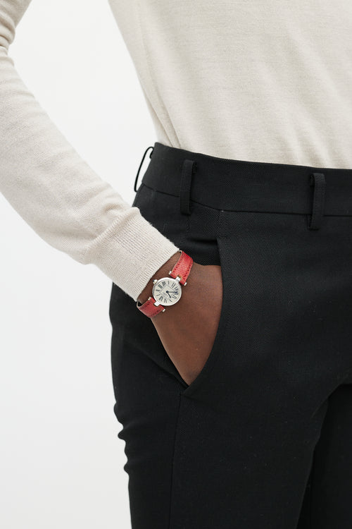 Cartier Sterling Silver & Red Leather Must De Vermeil Watch