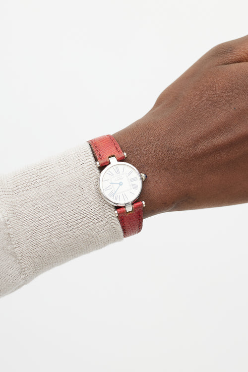Cartier Sterling Silver & Red Leather Must De Vermeil Watch