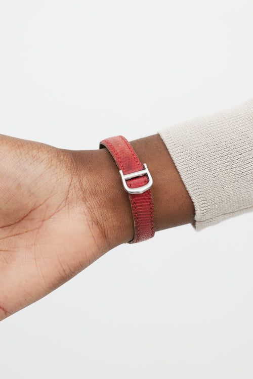 Cartier Sterling Silver & Red Leather Must De Vermeil Watch