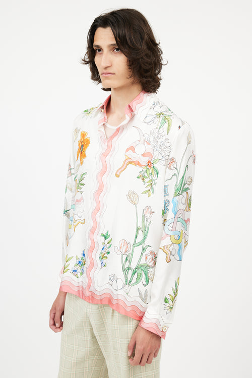 Casablanca White & Multi Silk Floral Shirt