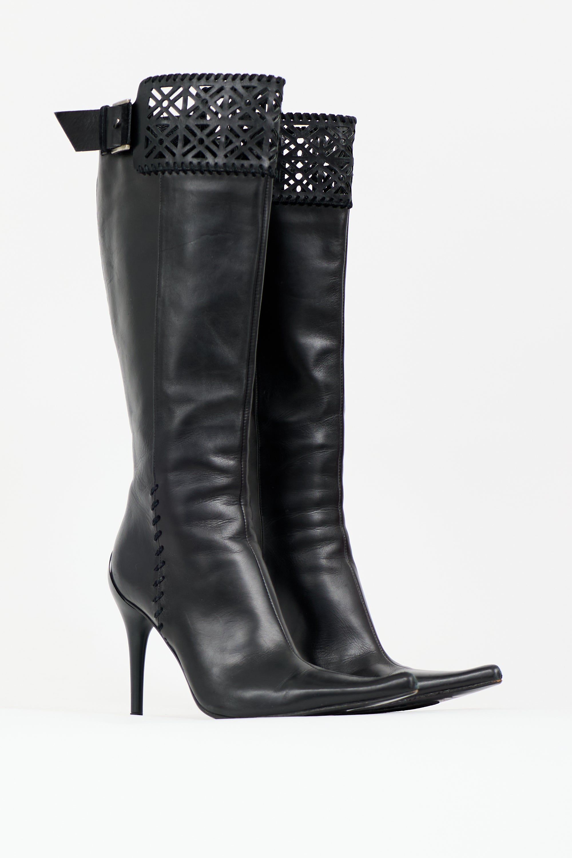 Casadei Leather Lattice Knee Boot