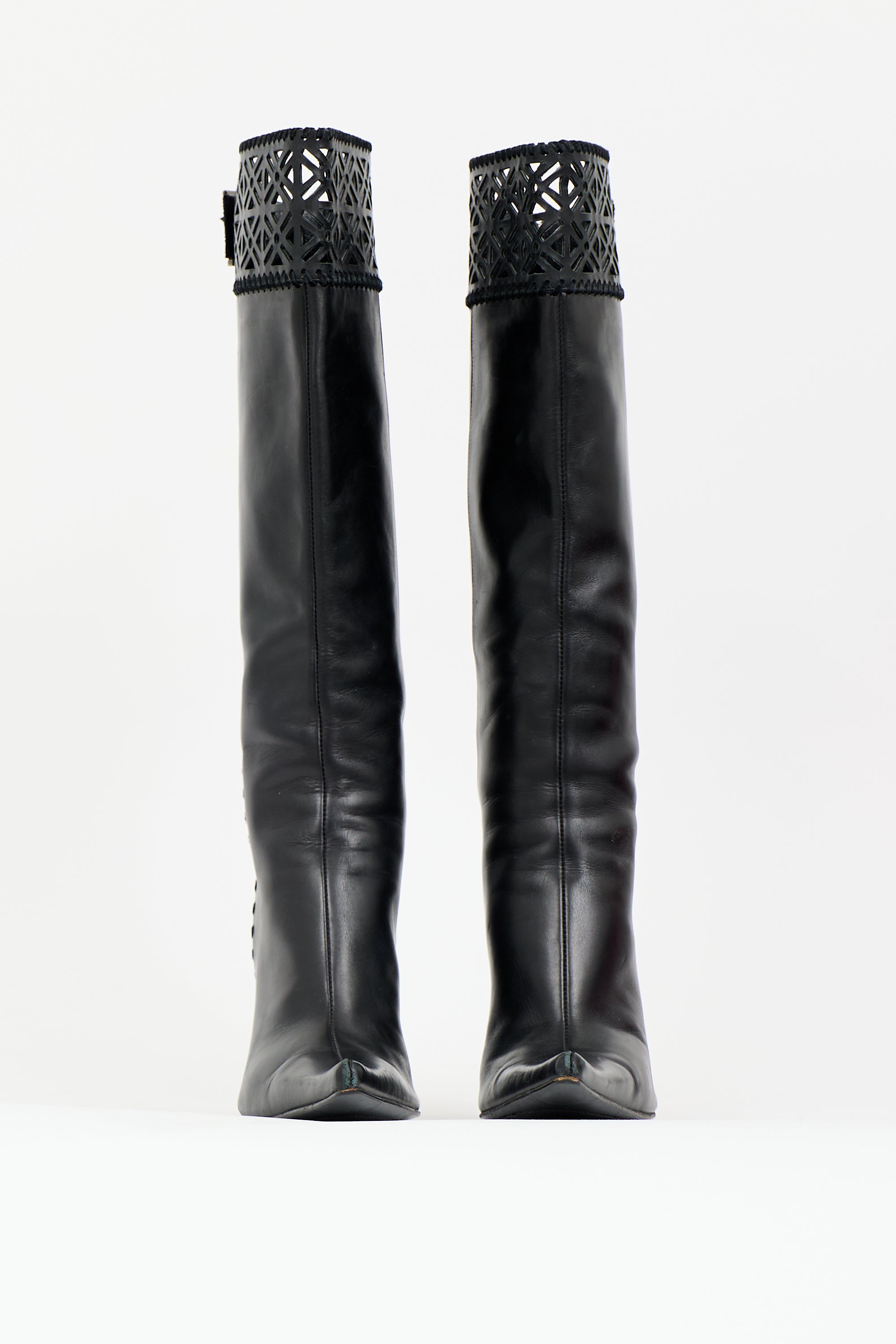 Casadei Leather Lattice Knee Boot