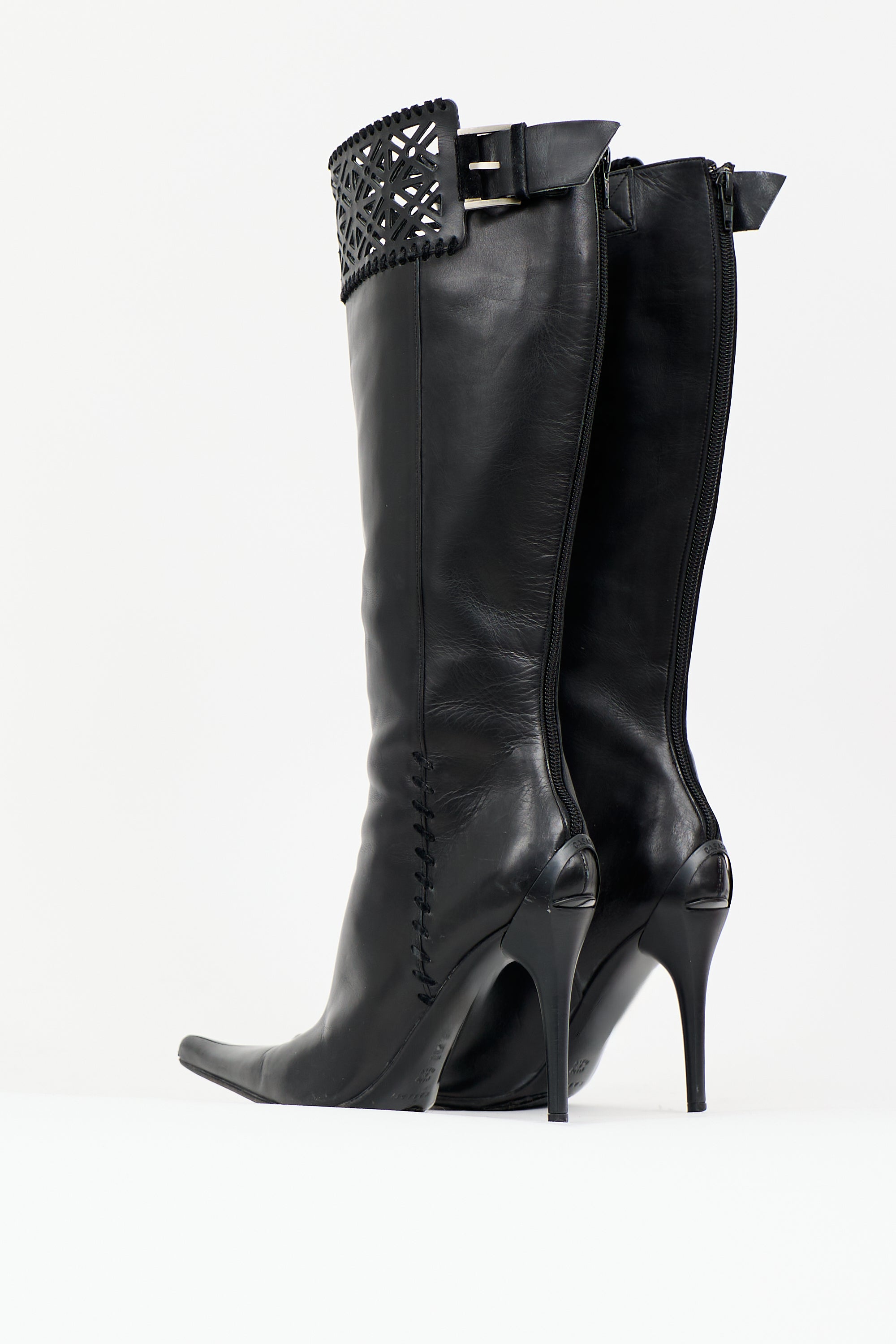 Casadei Leather Lattice Knee Boot