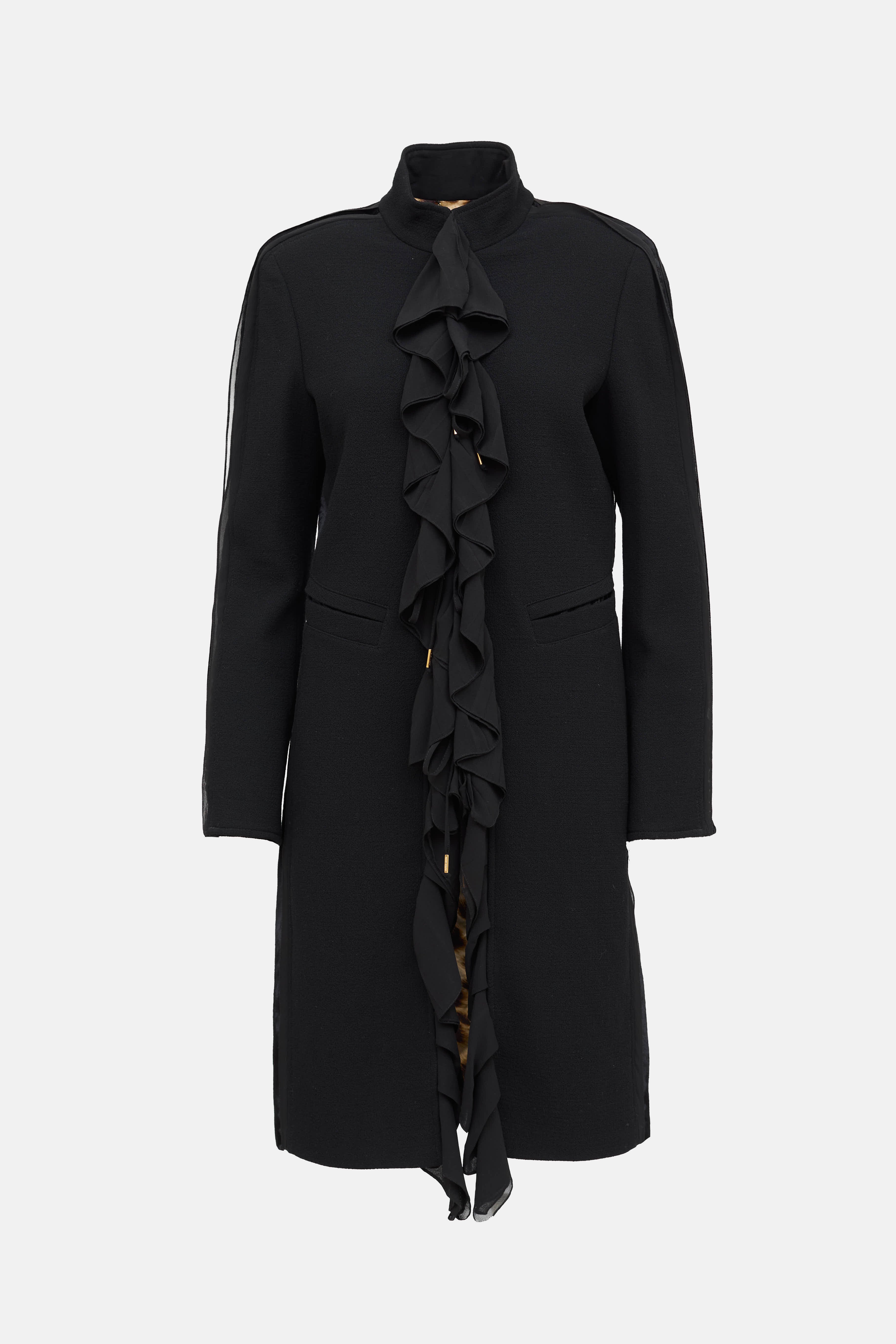 Roberto Cavalli Wool Ruffled Trim Coat