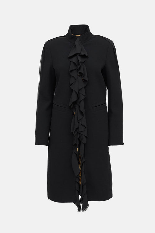 Roberto Cavalli Wool Ruffled Trim Coat