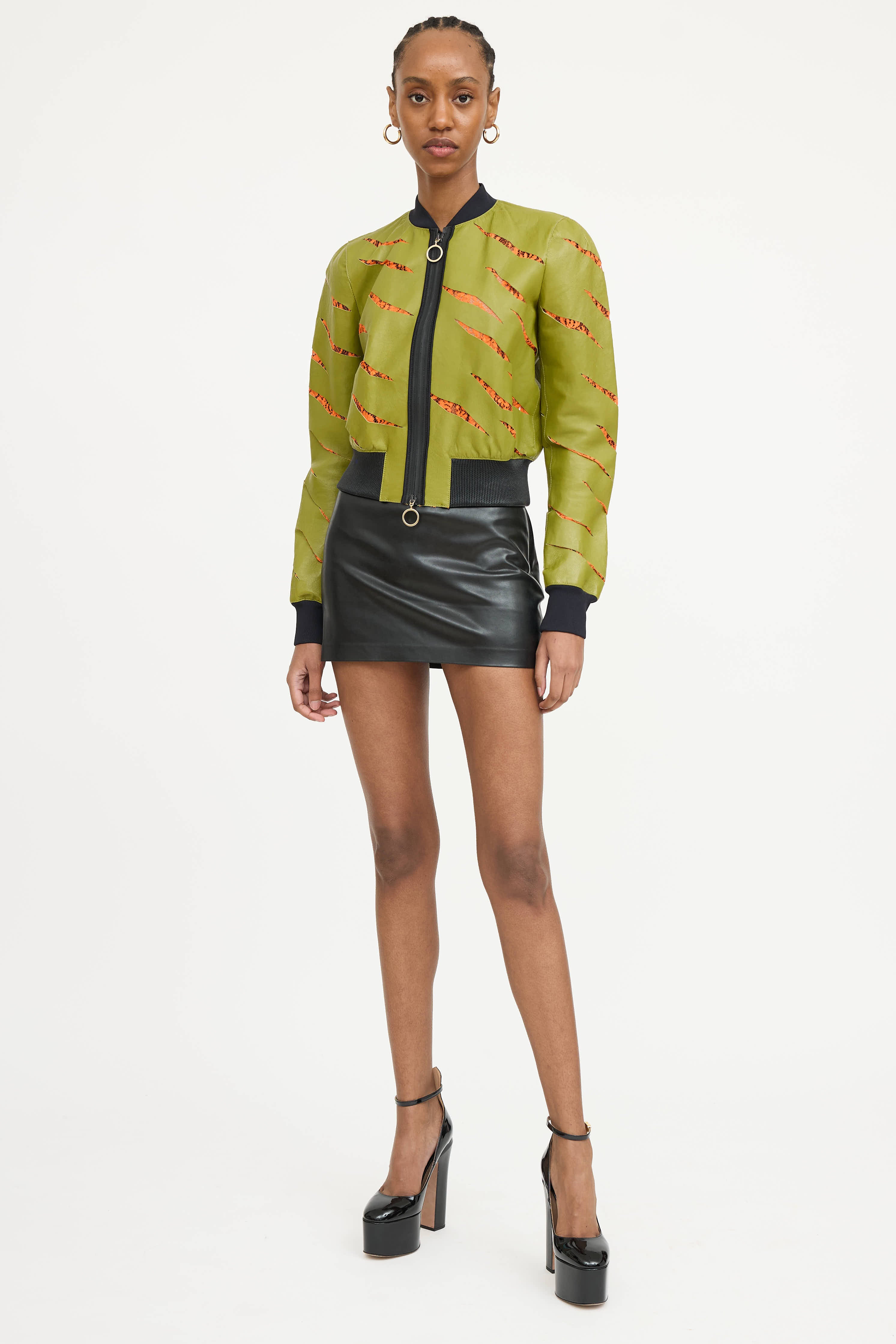Just Cavalli Leather Lace Bomber Jacket
